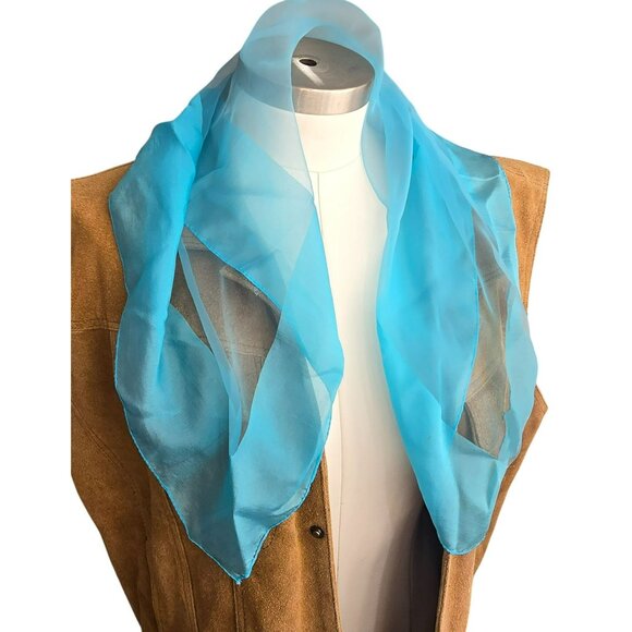 Vintage Lightweight Sheer Turquoise Blue & Yellow Scarves Set HS199 - Picture 5 of 7